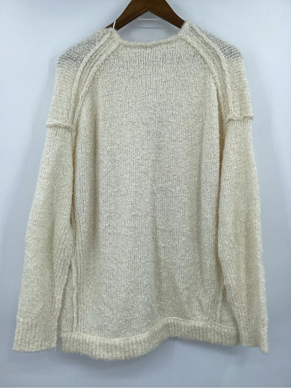 Free People Cream Lofty Bouclé V-Neck Sweater